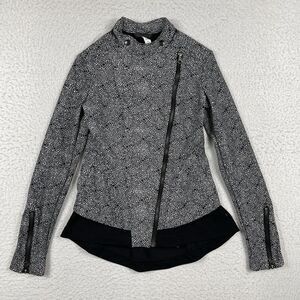 Lululemon Jacket Womens‎ 4 Black White Floral Asymmetrical Zip Moto Bust A Move
